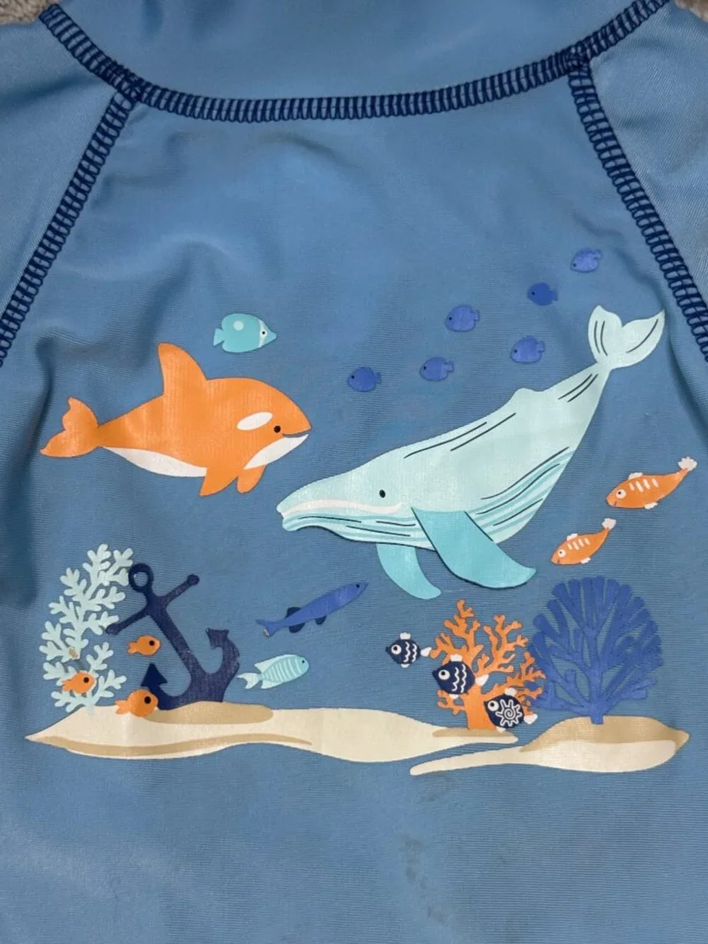 UV Skinz blue short sleeve rashguard boys 2T whale fish tropical beach summer